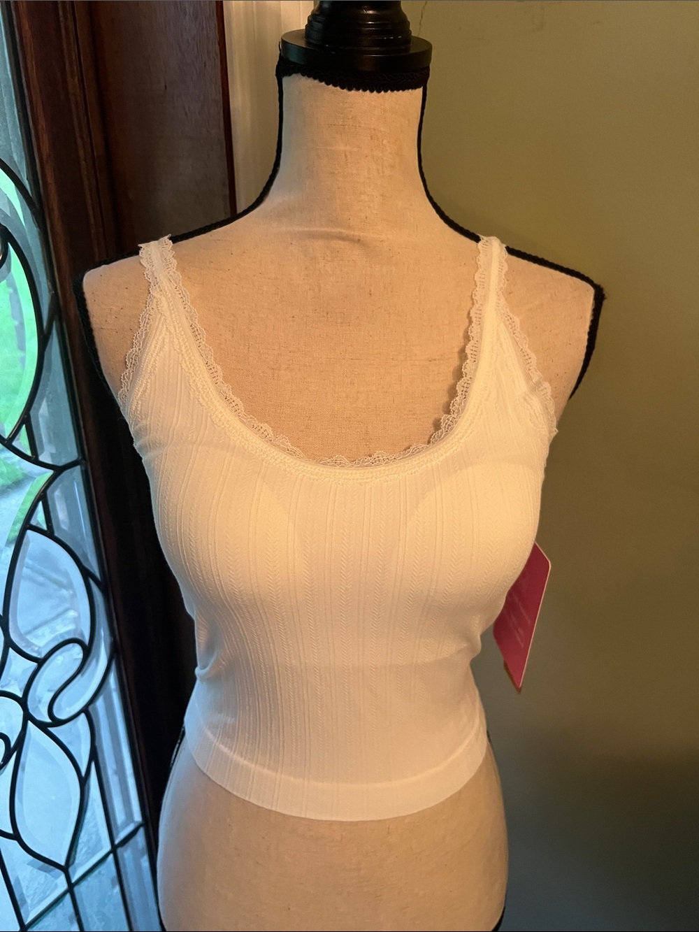 Chrome Riot Lace-Trim Ribbed Tank — Soft Light Pink